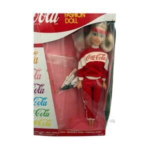 Vtg RARE Coca-Cola 1986 Active Sportswear Fashion Doll w Coke Bottle Red White
